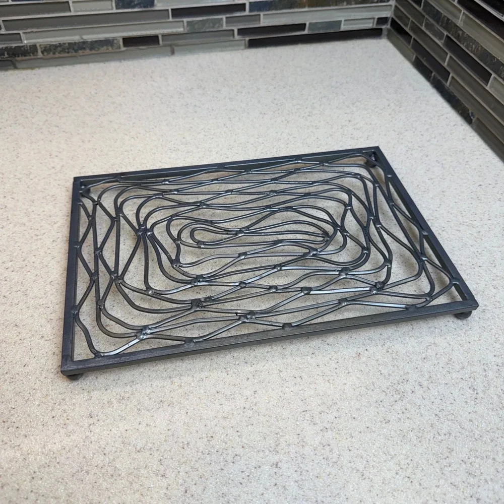 Industrial Welded Steel Swirl Metal Trivet Rectangular Hot Pad Gunmetal Gray